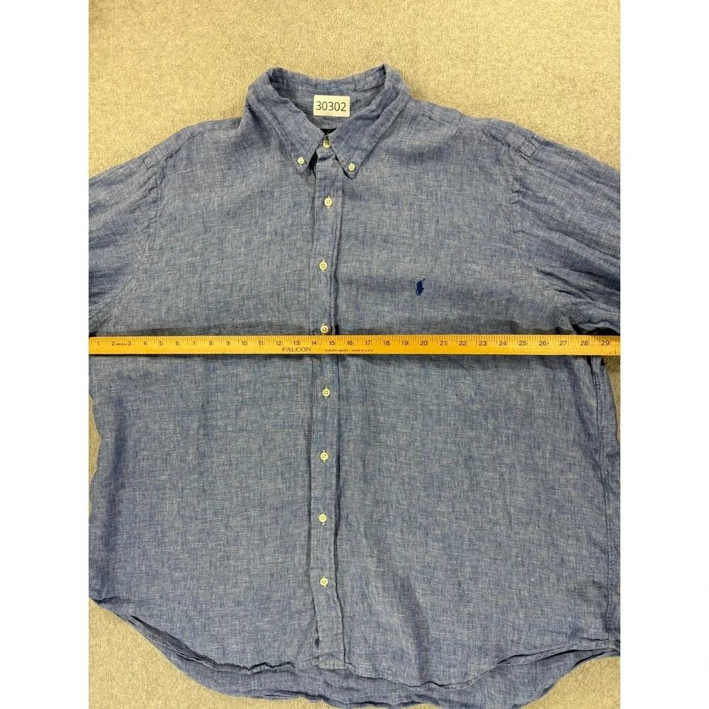Polo Ralph Lauren 100% Linen Long Sleeve Button Down Shirt (Men's 3XL Big) Blue